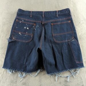 Vintage 80s Carhartt Shorts Mens 38 (Fits 36) Blue Carpenter Cut Off Jorts Paint